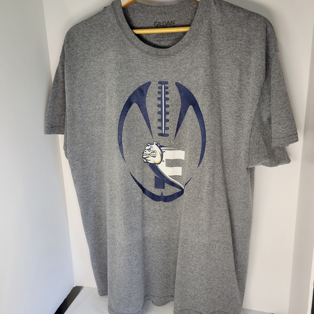 Gildan DryBlend Mens XL Gray Football Bulldog Graphic T-Shirt Short Sleeve Tee